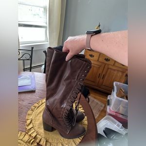 Lace up, brown, heeled boots. Size 9.5